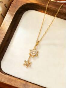 1 mặt dây chuyền hình bông tuyết có tua rua, phụ kiện thời trang mang đậm không khí mùa đông, đa năng cho cả đeo hàng ngày và đi làm (Đóng gói trong túi OPP) - Vàng - Xem 4