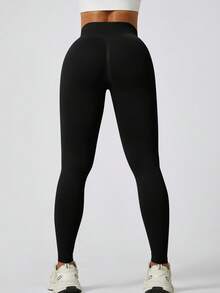 NcmRyu 2pcs Women's Solid Color Ribbed High Waist Seamless Elastic Sports Pants Spring - Multicolor - View 5