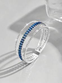 INN NEVV 1 chiếc vòng tay nữ thời trang đính đá Zirconia, kiểu dáng hở, có thể điều chỉnh kích thước, thích hợp cho hoạt động ngoài trời. - Màu xanh lam - Xem 5