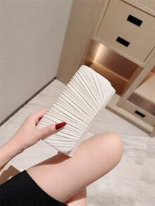 Women's Elegant Fashion Mini Flap Pleated Square Bag With Chain, Evening Clutch - White - View 7