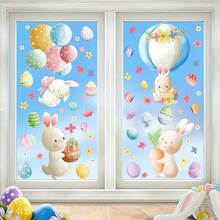 一套6张复活节主题窗贴，包含兔子、彩蛋、鲜花、蝴蝶图案，可DIY移除静电贴，适用于春季卧室、客厅、家居和商店橱窗装饰。 - 彩色 - 查看 6