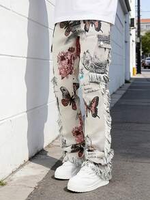 Men's Vintage Distressed Washed Denim Work Pants, Heavy Multi-Pocket Cargo Pants, Street-Style Jeans, Niche Denim. - trắng - Xem 1