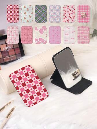 1pc Millennium Series Portable Vanity Mirror, Foldable Lightweight Ultra-Thin Handheld Mirror, Durable PU Leather, Suitable For Multiple Scenarios, Foldable Compact Mirror For Carrying