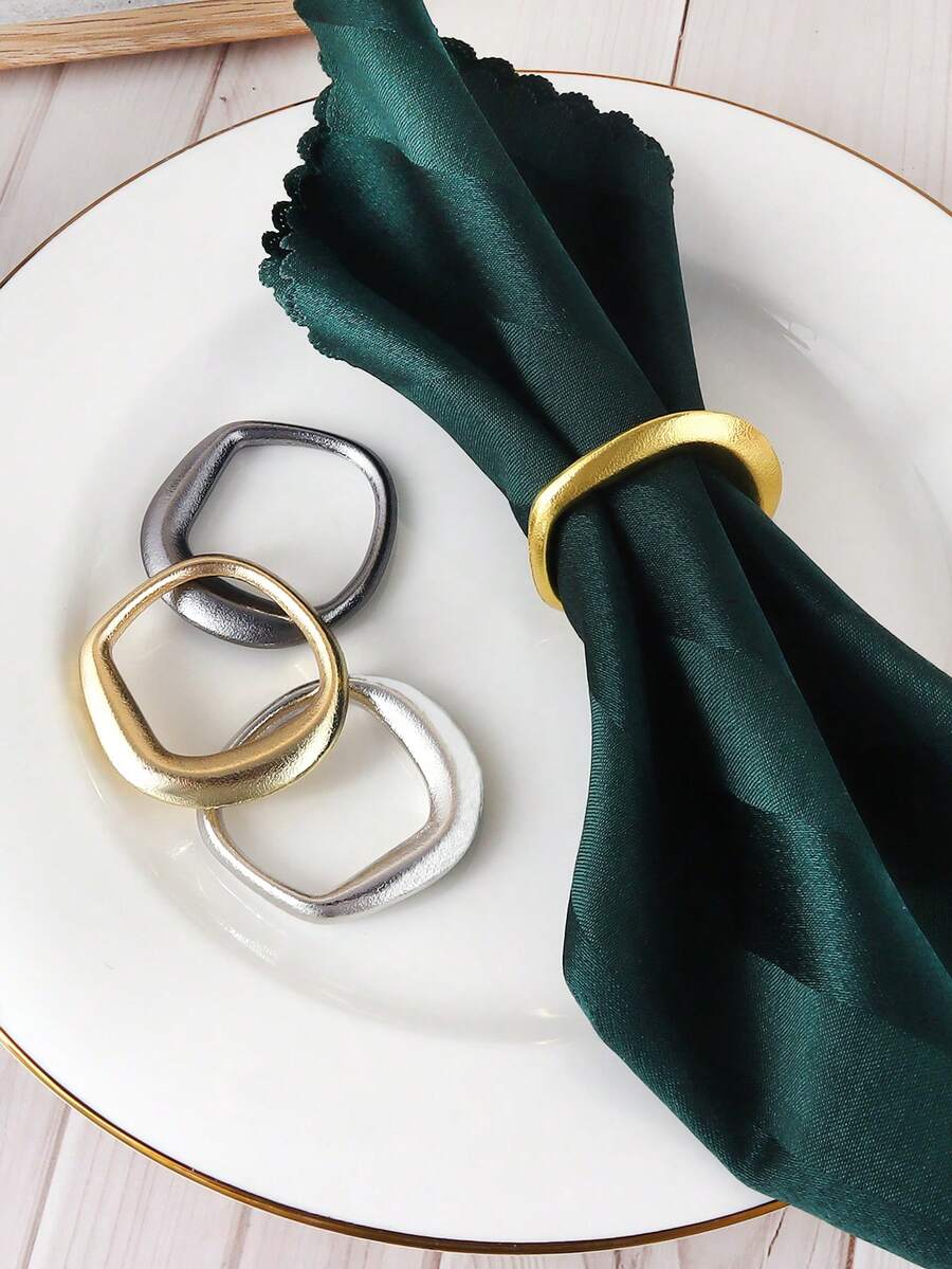 1/6pcs Minimalist Asymmetrical Metal Napkin Rings, Suitable For Wedding, Holiday Party, Dining Table Decor, Banquet Napkin Holder, Valentine's Day, Easter, Thanksgiving Napkin Rings - Multicolor - View 1