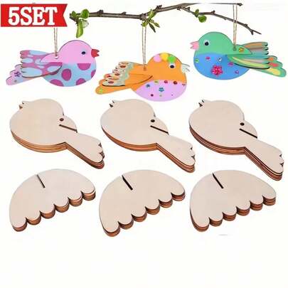 5 Sets DIY Craft Kits, 3D Wooden Birds, Holiday Decorations, Paintable Handmade Decorations, Pendants, Educational Toys, Colorful Paintings, Self-Assembly Holiday Pendants, Indoor And Outdoor Decor, Home And Garden Decor Pendants, Painting Supplies, Arts And Crafts, DIY Projects, Party Favors, Classroom Craft Activities, Adult Hobbies, Holiday Decor, Home Decor, Room Decor, Bedroom Decor, Party Supplies, Outdoor Patio Decor, Garden Decorations