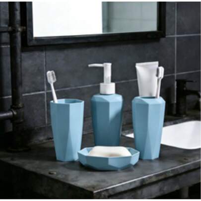 4-delige badkamerset, inclusief lotionfles, tandenborstelhouder, spoelbeker en zeepbakje, badkameropberg- en verzorgingsset