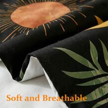 Abstract Black Boho Queen Duvet Cover Sets Vintage Mid Century Green Nature Leaf Sun Duvet Cover With Zipper Soft Microfiber Duvet Cover 90"X90" And 2 Pillow Shams 20"X26" For Bedding - 黑色 - 查看 4