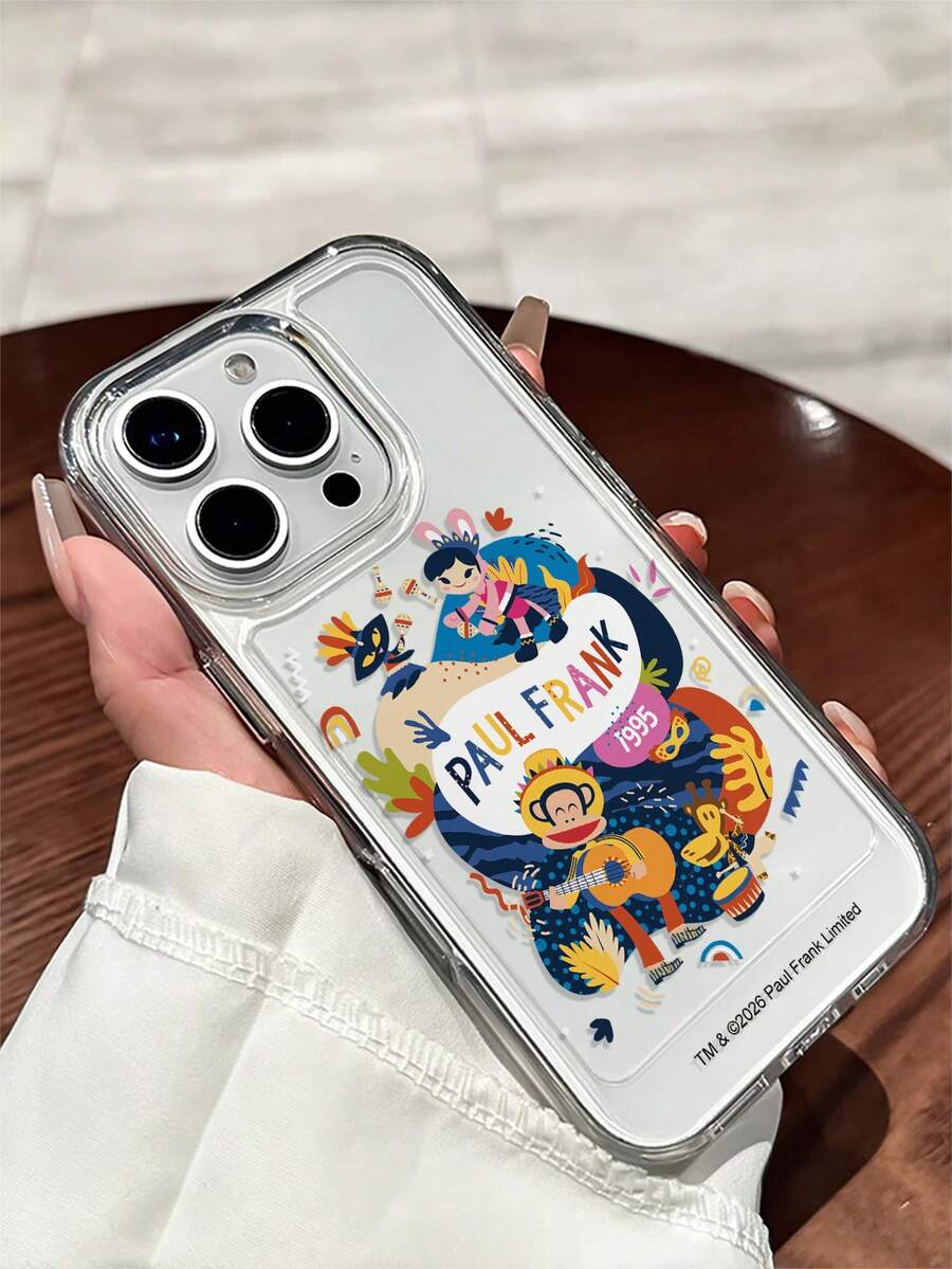 Officially Licensed Paul Frank Transparent Space Case Phone Case, Full Body Shockproof Protection With Camera Cover, Guitar Monkey, Rabbit, Cat, Giraffe, Letter Pattern, New Design Compatible With Iphone 13/14/15/16/17 Pro Max - Multicolor - View 1