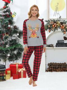 Christmas Print 1 Top and Gingham 1 Trousers PJ Set - Multicolor - View 3
