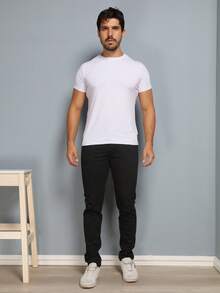 Set Of 3 Men's Ribbed Knit Trousers With Buttons And Pockets. Slightly Stretchy Fabric For Greater Comfort And Style. - Castanho-preto-chumbo - View 3