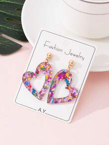 1 Đôi bông tai thời trang hình trái tim lãng mạn bất đối xứng lấp lánh dành cho nữ, thích hợp để đeo trong dịp hẹn hò ngày Valentine và làm quà tặng. - Nhiều màu - Xem 2