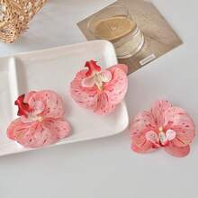 10个蝴蝶兰花仿真花头假花手工DIY装饰发夹胸花头绳耳环配件手礼品蛋糕装饰，适合日常节日、派对外出、室内外服装假发装饰 - 彩色 - 查看 5