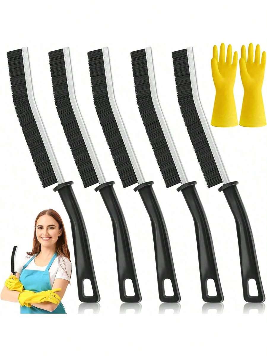 EstiloCepillo De Cerdas Duras Para Limpieza De Grietas, Juego De 5 Cepillos De BañO, Cepillo De Limpieza De Lechada Para Cocina, BañO, Ventanas, Cepillo Multiusos Para Limpieza De Grietas(Negro)VersióN Mejorada - 1 - Ver 1