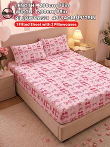 2/3pcs Valentine's Day Theme Pattern Fitted Sheet(No Inserts Included), Sweet And Girly Bedroom Decor, Love Valentine's Day Mattress Cover For Bed, Bed Sheet, Breathable And Anti-Pilling Mattress Protector, Bed Cover, Suitable For Full/Twin/Double/Queen/King Bed, Machine Washable, Home Decor, Room Decor, Bedroom Decor, Valentine's Day, Pink, OEKO-TEX - 彩色 - 查看 28