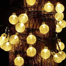 1 pieza Luz solar de 6.5 M con bolas de burbujas LED, luz de camping al aire libre, luz de decoración de jardín solar, lámpara de decoración de fiesta, decoración del Día de San Valentín para calle, jardín, barandilla, escalera - Cadena de luces de bola de burbujas alimentada por energía solar - Ver 9