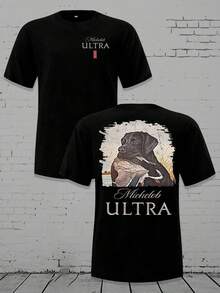 1PCS Double-Sided Tops For Men Michelob Ultra Dog And Duck Print Short Sleeve Tee Tops Casual Round Neck T Shirts, Graphic Print, 220g Soft Streetwear Tee, Round Neck Short Sleeve For Summer Outdoor Casual Wear, Western Y2K Style Shirts - 黑色 - 查看 1