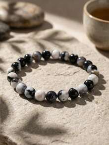 ZIRUISP 8mm Natural Healing Energy Bracelet For Men Women, Anxiety Stress Relief Beaded Bracelet, Yoga Meditation Protection Wristband, Spiritual Black White Stone, Good Luck Valentine's Day Gift For Boyfriend Husband - Black and White - View 3