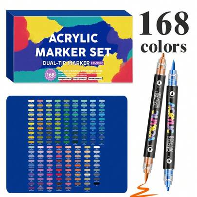 72/120/168 Colors Dual-Tip Acrylic Paint Markers | 2-In-1 Soft & Broad Nibs, Smart Ink Flow Control, Metallic Colors, Suitable For Painting, Writing On Wood, Plastic, Metal, Ceramic And More