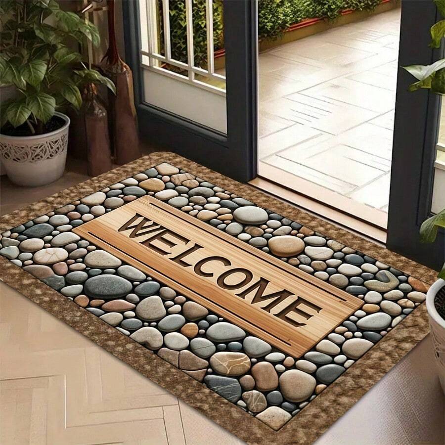 1pc Welcome Home Pattern Doormat, Non-Slip Entrance Mat, Washable Carpet, Home Decor, Machine Washable Plush Rug Mat - Multicolor - View 1