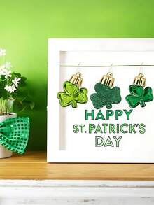 6pcs Mini St. Patrick's Day Clover Decorations, Suitable For Small Christmas Tree Decor, Lucky Clover Ornaments, Green Clover Irish Decorations, Fit For St. Patrick's Day Tree Stand Decor And Party Favors - Multicolor - View 7