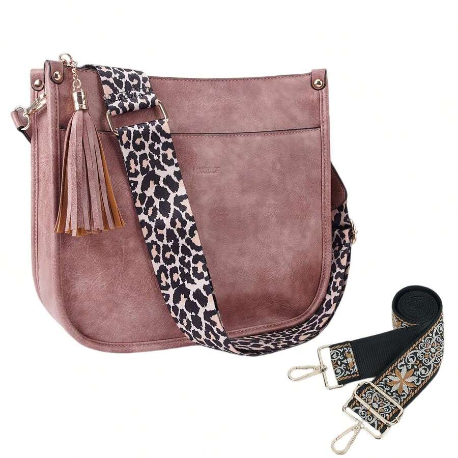 Women's Fashionable Crossbody Bag For Women Leather Hobo Handbag Women Crossbody Bag With 2count Adjustable Guitar Strap Perfect For Back To School Outdoorfun Dealsforyoudays - 粉色 - 查看 1
