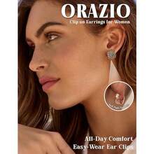 ORAZIO - Juego de 4 pares de aretes de clip para mujer arete de aro de plata y dorado con clip de lágrima aretes redondos y giros sin piercing-0142 - Oro rosa - Ver 2
