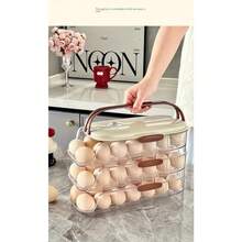 Organizador de Huevos para Refrigerador, 3 Niveles, Capacidad 42 Huevos, 33 cm x 15,5 cm x 16,5 cm, Transparente y Beige (Tres capas) - Tres capas - Ver 2