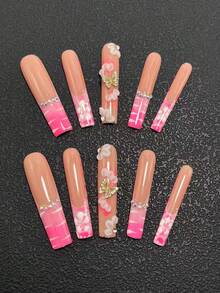 10 Piece 5.5cm Handmade Coffin Shaped Wearing Armor, Decorated With Rhinestones, Butterflies, Water Droplets, And Paper Clips. It Is A Nail Sticker Set Suitable For Women And Girls, Valentine's Day, Parties, Festivals, And Daily Wear. Nail Accessories, Acrylic Nail Kit, Including Kit, Hand Pressed Nail Art, Fake Nail Stickers, And Nail Supplies. - Nhiều màu - Xem 1