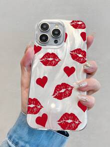 1pc Retro Sexy Sweet Red Lip & Heart Pattern Phone Case, Thick Transparent Protective Cover Suitable Compatible With Samsung A05, A05S, A13, A14, A15, A53, A54, A55, A56, S22, S23, S24, S25 And Apple 11, 12, 13, 14, 15, 16 Pro Max - Multicolor - View 4