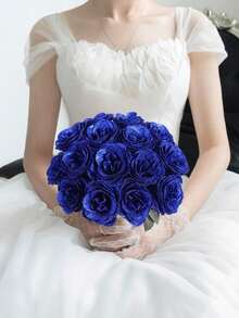 45/23pcs Shiny Rose Bouquet, DIY Artificial Shiny Rose Bouquet, Blue Enchanting Rose, Artificial Rose Bouquet For Valentine's Day, Artificial Flowers, Artificial Roses, Everlasting Shiny Artificial Rose Bouquet, Rose Bouquet With Baby's Breath, Fake Flowers - Blue - View 11