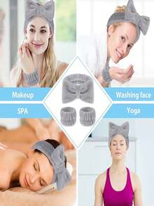 1 Bộ, 4 món gồm băng đô SPA, băng đeo cổ tay, dây buộc tóc khi rửa mặt, khăn che tay áo, khăn quấn cổ tay, băng đô, băng đeo cổ tay khi rửa mặt, dành cho phụ nữ và bé gái để ngăn chất lỏng chảy xuống tay khi trang điểm. - Nhiều màu - Xem 3