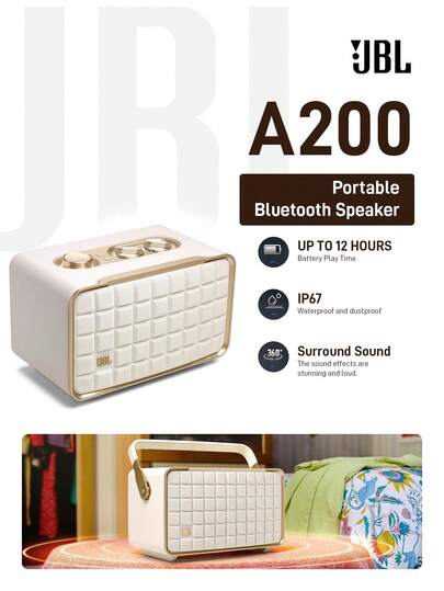 JBL Altavoz inteligente de estilo vintage Authentics 200, con Wi-Fi incorporado, Bluetooth, asistente de voz (Alexa y Google Assistant), compatible con reproducción en múltiples habitaciones, ajuste automático, color blanco