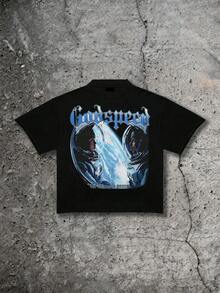 T-Shirt World Wide Printing Y2k Style Printing Boys' Summer Round Neck Short Sleeved Casual - 黑色 - 查看 2