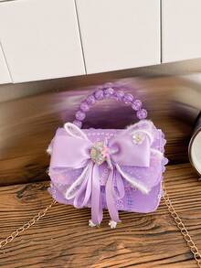 1个彩色串珠儿童包，时尚斜挎包，超迷你口红包，轻便收纳包，公主手提包，户外旅行包，节日派对零钱包，女孩零钱包，蝴蝶结单肩包 - 彩色 - 查看 19