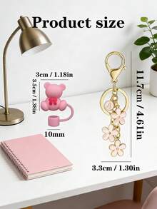 2个泰迪熊吸管帽，硅胶吸管盖，花卉字母吊坠，26个花卉字母吊坠，适用于各种杯子，10毫米防尘可重复使用吸管套，适用于30/40盎司带把手玻璃杯，是咖啡/茶爱好者的理想圣诞礼物，多种款式可选