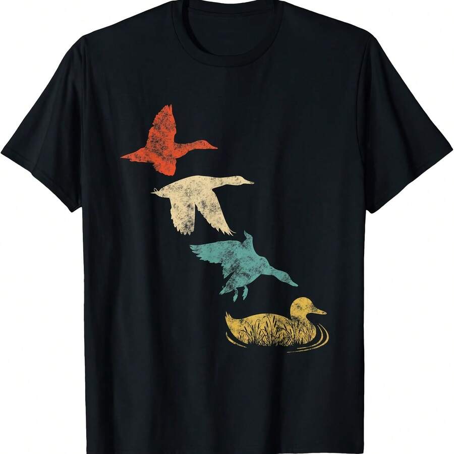 Camiseta de la Universidad de Diseño de Animales de Caza de Pato Retro - Negro - Ver 1