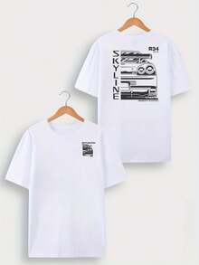 Skyline R34 GTR JDM T-shirt 100% cotone stampato su entrambi i lati, vestibilità comoda e traspirante, comfort per tutto il giorno. - Bianco - Visualizzare 1