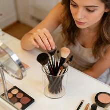 1pc Acrylic Round Nail Brush Holder/Storage Box/Makeup Pen Display Stand, Transparent - Multicolor - View 2