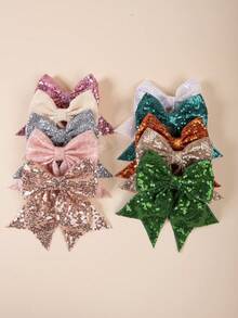 2/10个亮片丝带蝴蝶结发夹，闪亮啦啦队发夹，适合派对 - 彩色 - 查看 2