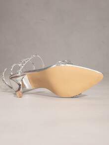 Zapatos de tacón alto sexy con diseño en espiral, puntera puntiaguda y adornos de rhinestone para mujer, ideales para fiestas - Plateado - Ver 7