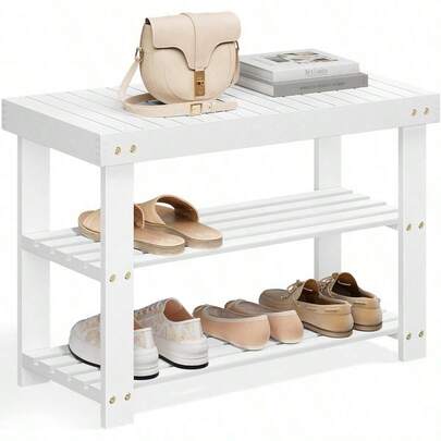 YMSONGMICS Banco Zapatero Organizador para Zapatos de Bambu 28.7 x 70.1 x 45.3 cm para Sala de Estar Dormitorio Blanco MLBS004W0168