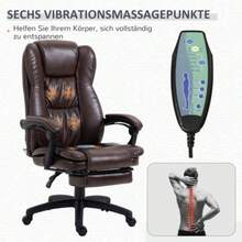 Adjustable Swivel Armchair With Footrest, Headrest And Massage Function, Faux Leather Upholstery, 68.5 X 68.5 X 113-121 Cm, Brown - Redwood - View 3