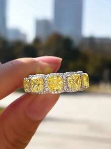1枚优雅立方氧化锆戒指，女士款式，适合婚礼、订婚、周年纪念、派对、情人节及其他场合。 - 黃色 - 查看 3