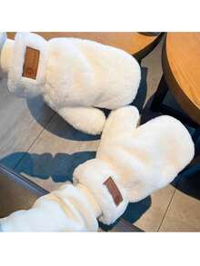 1 Pair Faux Rabbit Thermal Lined Gloves, Touchscreen Friendly, Warm And Fashionable For Women And Students In Autumn/Winter - A - View 2