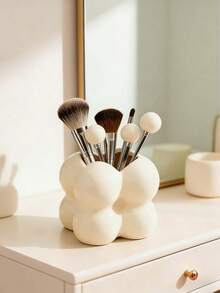 1 pièce Porte-pinceau de maquillage en résine en forme de pot de miel blanc laiteux, design en relief asymétrique, décoration de bureau multifonctionnelle, mini vase en céramique et boîte de rangement, convient pour le salon, la chambre à coucher et le bureau - Multicolore - Voir 8