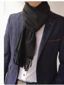 1pc Solid Color Scarf, Unisex Warm Knitted Tassel Long Scarf, Suitable For Spring, Autumn And Winter, Boyfriend Gift, Neck Warmer, Blanket - Black - View 7