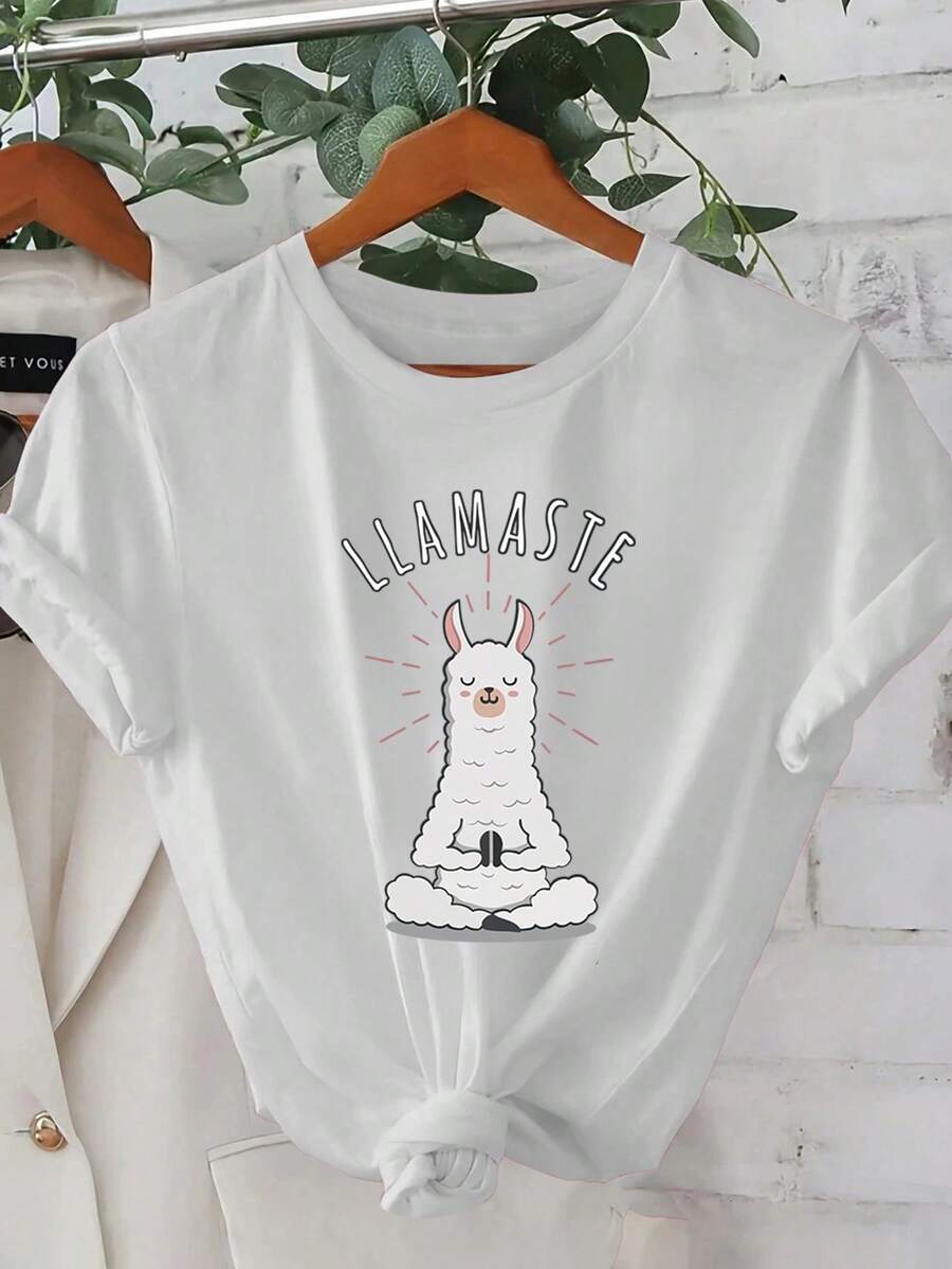 Printed-Shirt, Women's Casual, Vacation, Short Sleeve Round Neck, Spring Summer, Washable, New Women's Fashion, Street Style Versatile, Sports - White - View 1