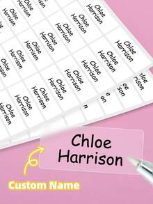 1-280pcs Customized Name Label Stickers, Suitable For Small Businesses, Summer Camps, Gym Bags, Office Supplies, Product Packaging, Transparent And White Paper Options, Tear-Resistant, No Residue Adhesive, Suitable For Entrepreneurs, Teachers, Families, Custom Name Stickers For Back-To-School Organization And Branding,Wallpaper Stickers Wall - Rose Red - View 2