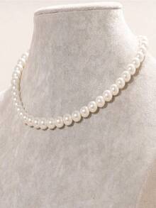 1pc Pearl Necklace, Elegant And Minimalistic Choker With Timeless Design. Dainty Delicate Neckpiece With Adjustable Chain, Perfect For Daily Wear Office Commute Date Night Party,  Classic Style That Complements Any Outfit, Lightweight Luxury Accessory Ideal Gift For Her - 白色 - 查看 5