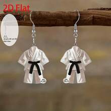 2D Flat Women's Martial Arts Earrings - Black and White Japanese Jujutsu Belt Pendant Earrings, Lightweight Daily and Party Jewelry Gifts, Suitable for Fighters, Coaches, Martial Arts Enthusiasts, Grateful Teachers, Classic Style, Fine Craftsmanship, Fashion Accessories, Gift Selection, 2D Flat - Multicolor - Ver 1
